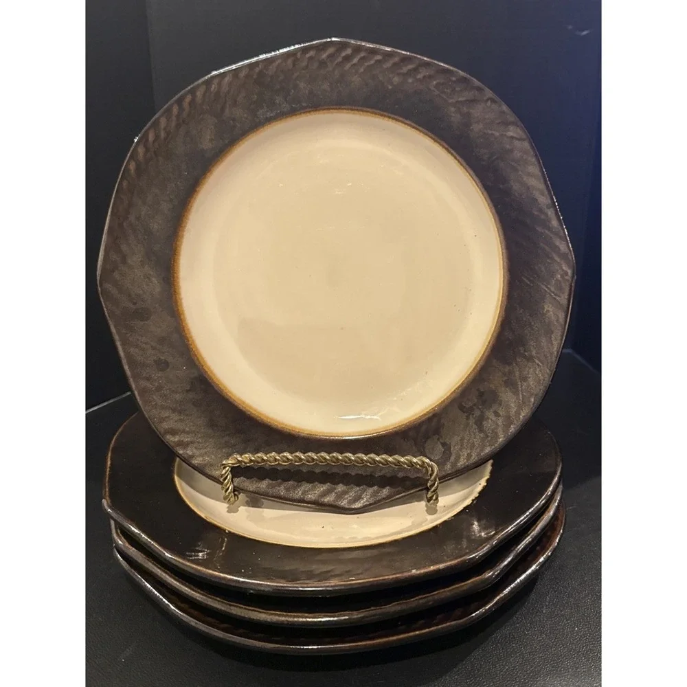 Pier 1‎ Imports Metallic Bronze Stoneware Salad Plates Plate 8.5 Inch Set Of 4